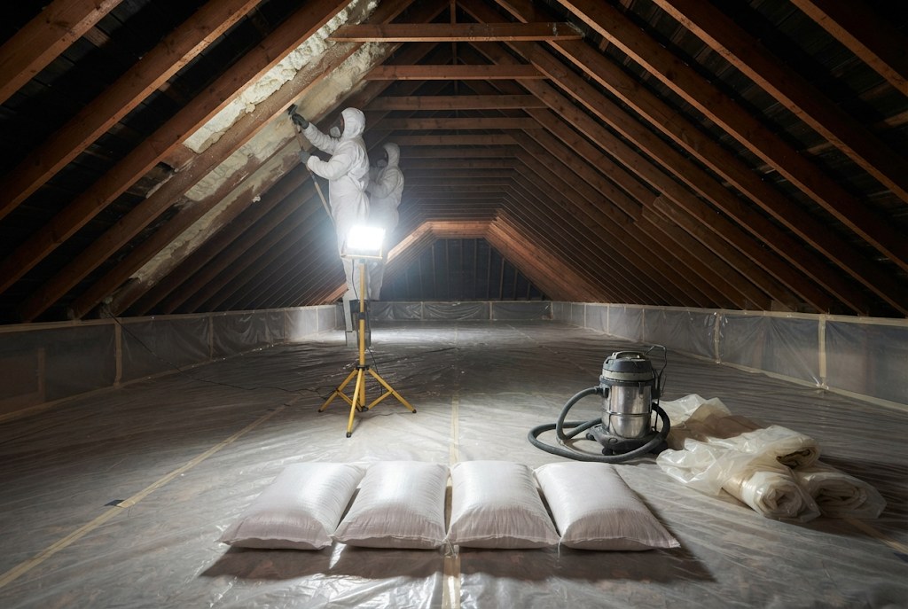 Foam scraped from a rafter in a 1930s semi.