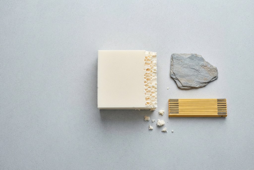 A cut sample showing the foam's cell structure.